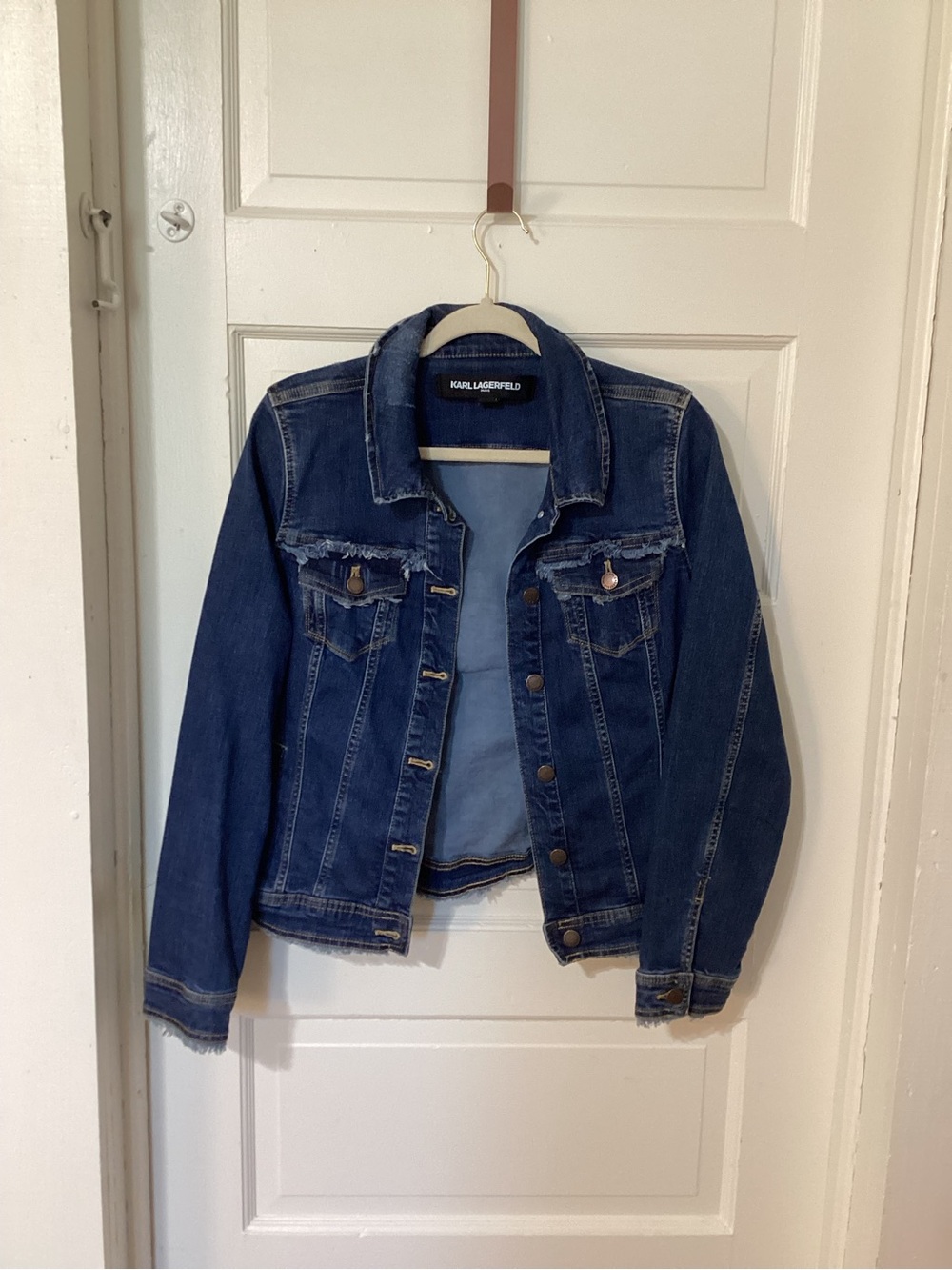 Karl Lagerfeld Dark Blue Distressed Denim Jacket